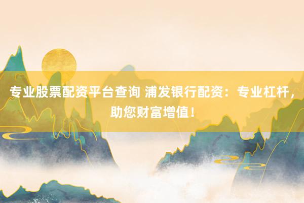 专业股票配资平台查询 浦发银行配资：专业杠杆，助您财富增值！